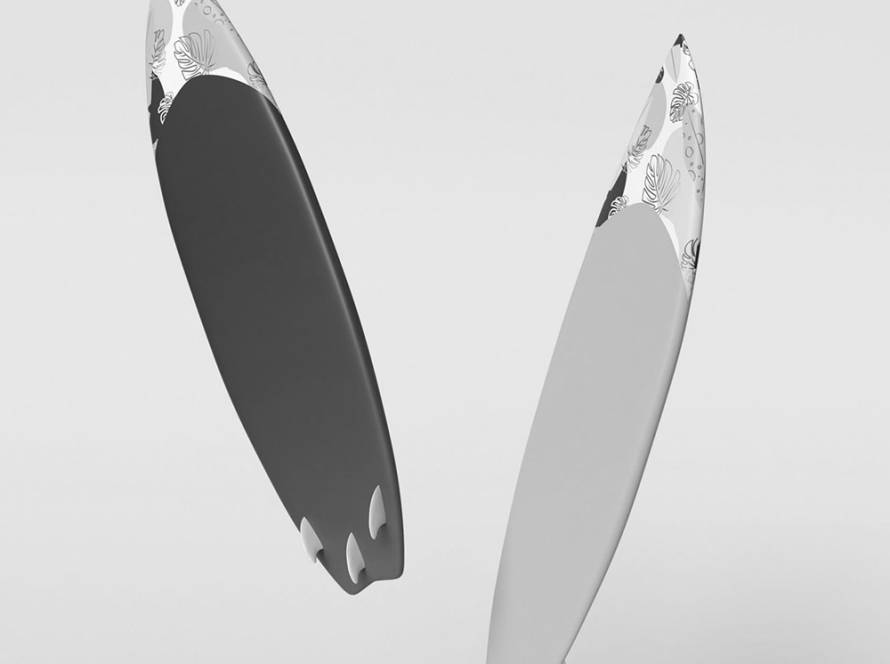 Dos tablas de surf sobre un fondo neutro, que representan las amplias opciones de almacenamiento de Lock and Relax para su equipaje. Consigna de equipaje en Málaga.