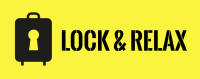 Lock & Relax logo, luggage storage in Malaga: black lock on a yellow background with the text 'Lock & Relax'.